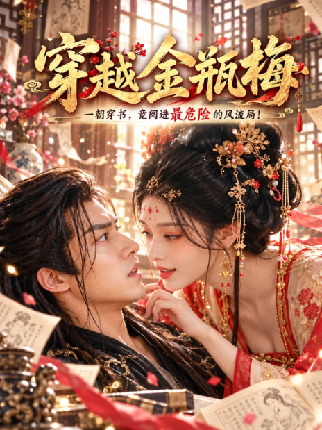 古装短剧竖版海报，男女主角靠近对视
